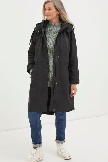 Black longline cheap waterproof coat