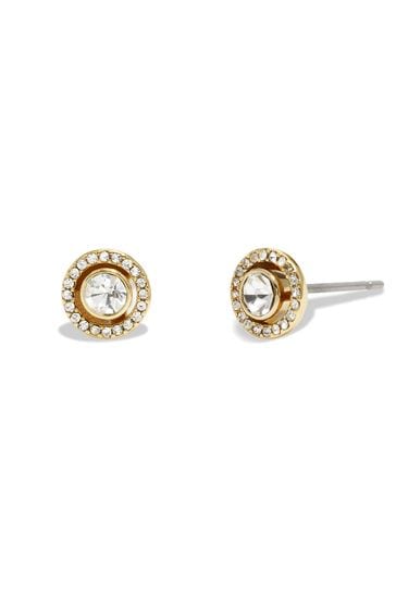 COACH Gold Tone Pave Halo Stud Earrings