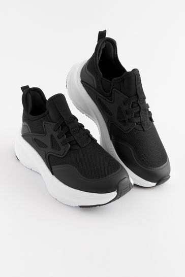 Black elastic lace trainers 2025
