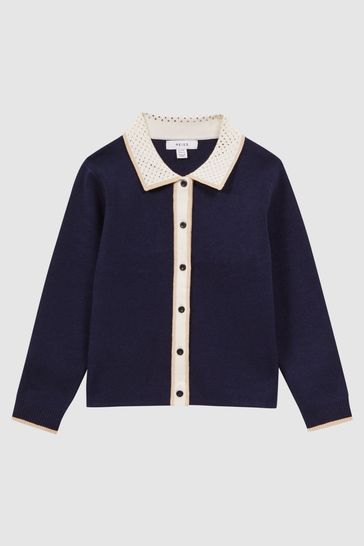 Buy Reiss Navy Helena Senior Embellished Knitted Cardigan from