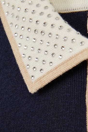 Buy Reiss Navy Helena Senior Embellished Knitted Cardigan from