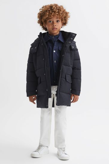 Reiss Navy Isaac Senior Quilted Hooded Coat