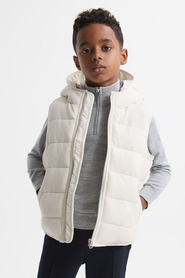 Buy Reiss Ecru Leftwich Junior Quilted Corduroy Hooded Gilet from