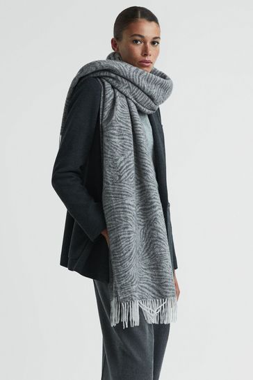 Buy Reiss Grey Cassia Wool Cashmere Zebra Scarf from Next Australia