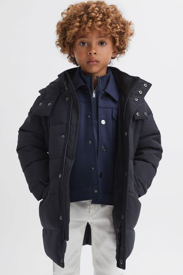 Reiss Navy Isaac Junior Quilted Hooded Coat