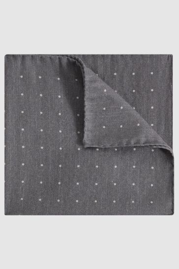 Reiss Soft Grey Tuscan Cotton-Wool Polka Dot Pocket Square