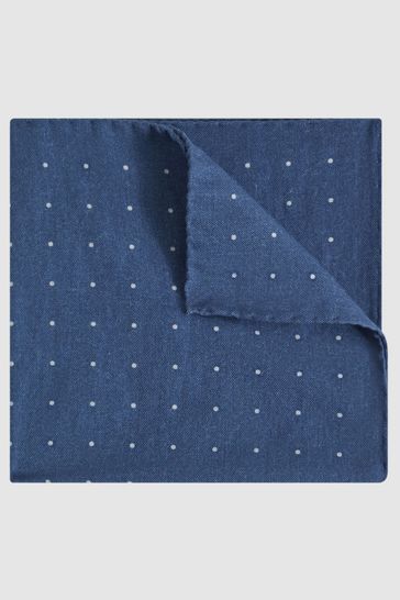 Reiss Airforce Blue Tuscan Cotton-Wool Polka Dot Pocket Square