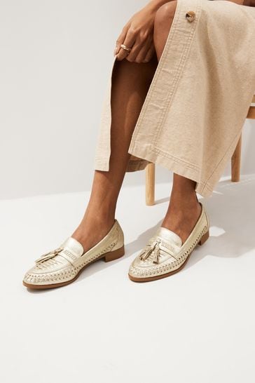 Gold Forever Comfort® Leather Weave Tassel Loafers