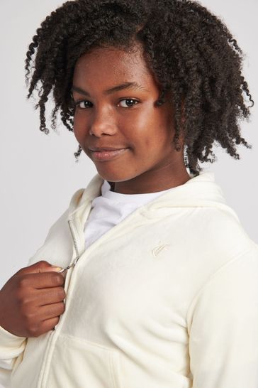 Buy Juicy Couture Girls Cream Tonal Velour Zip Through Hoodie from