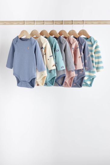 Teal Blue Long Sleeve Baby Bodies 7 Pack