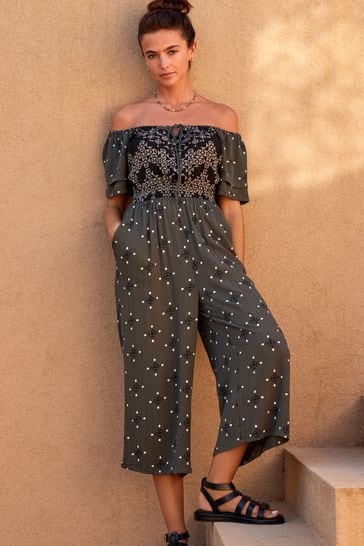 Green off the shoulder sales jumpsuit