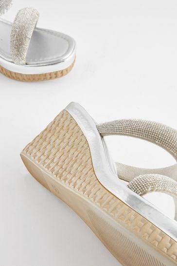 Ladies silver wedge clearance mules