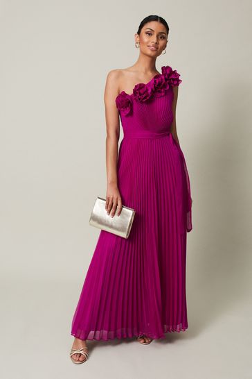 Phase Eight Purple Minnie One Shoulder Pleated Maxi Dress