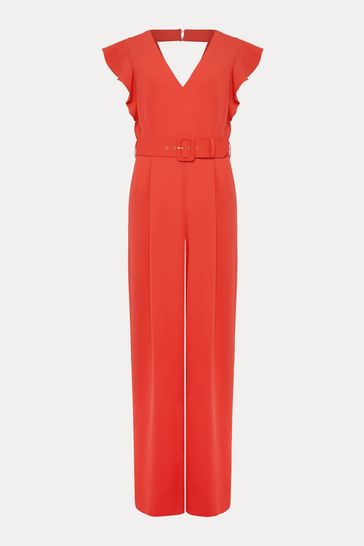 Phase Eight Orange Kallie V Neck Frill Jumpsuit