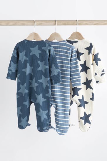 Navy Blue Star Baby Zip Sleepsuits 3 Pack 0mths 3yrs