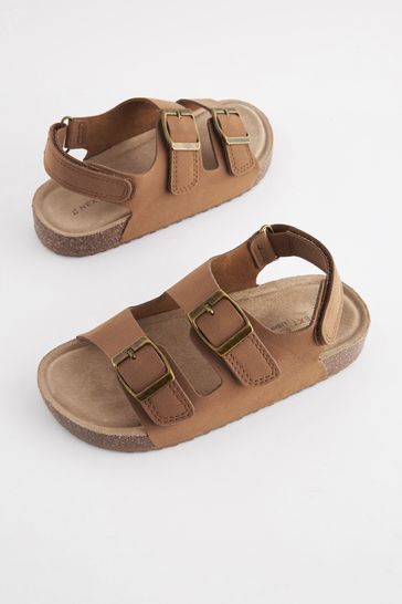 Tan Brown Double Touch Fastening Strap Corkbed Sandals