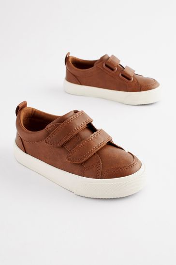 Tan Brown Standard Fit (F) Two Strap Touch Fastening Shoes