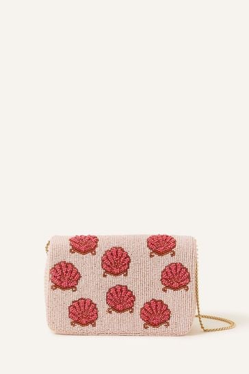 Accessorize Pink Shell Hand Beaded Chain Strap Clutch Bag