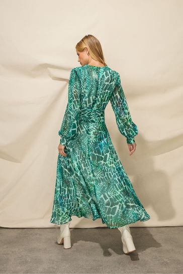 Green snake print outlet midi dress