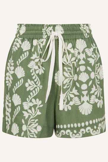 Accessorize Green Ornamental Print Tie Waist Shorts