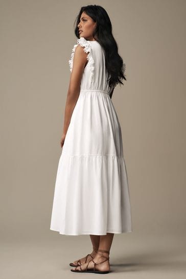 Buy Laura Ashley White Linen Blend Lace Trim Midaxi Dress from Next Netherlands