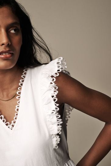 Buy Laura Ashley White Linen Blend Lace Trim Midaxi Dress from Next Netherlands