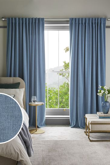 Light Blue Sumptuous Velvet Hidden Tab Top Lined Curtains
