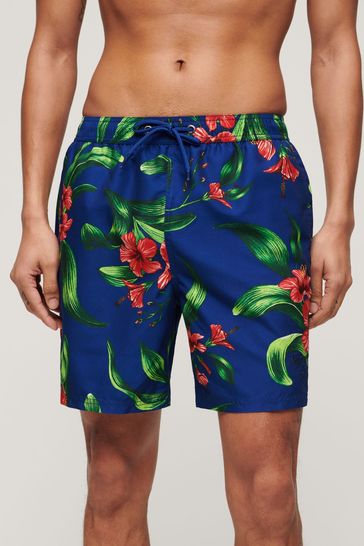 Superdry Blue Hawaiian Print 17” Swim Shorts