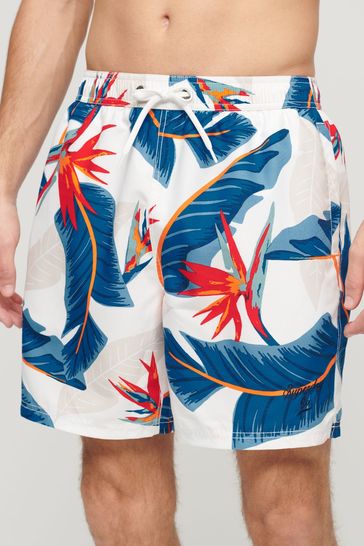 Superdry Blue Hawaiian Print 17" Swim Shorts