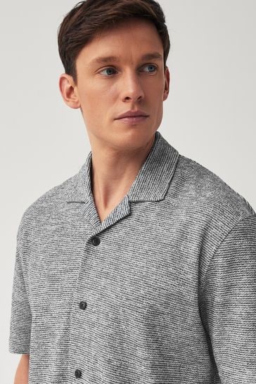 Blue Textured Jersey Short Sleeve Shirt