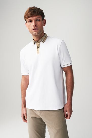 White Check Smart Collar Polo Shirt