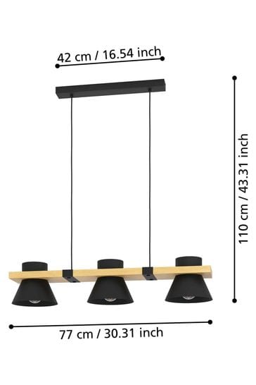 Eglo Black Maccles Steel And Wood 3 Light Pendant Ceiling Light