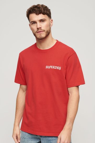 Superdry Red Tattoo Graphic Loose T- Shirt