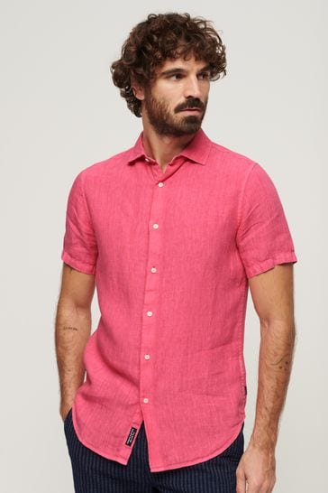 Superdry Pink Studios Casual Linen Short Sleeved Shirt