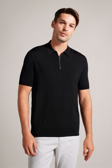 Ted Baker Black Daldin Rayon Zip Polo Shirt