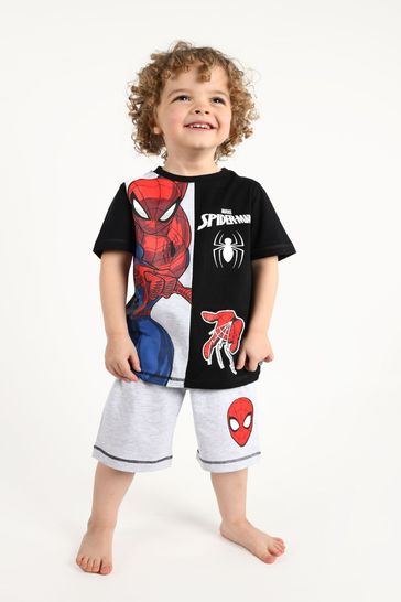 Brand Threads Black Marvel Spiderman Boys Short Pyjama Set