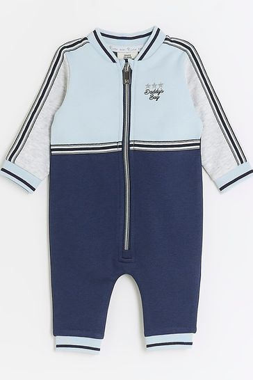 Buy River Island Blue Baby Boys Colourblock Taped Bodysuit from