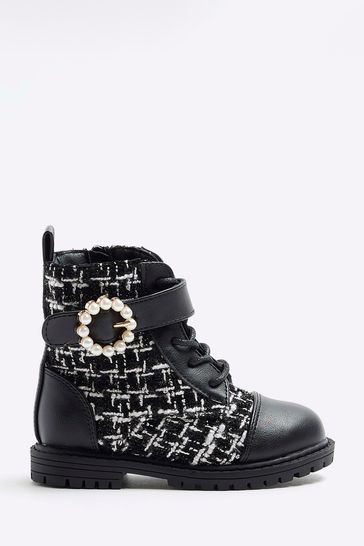 Buy River Island Black Girls Boucle Pearl Boots from Next Singapore