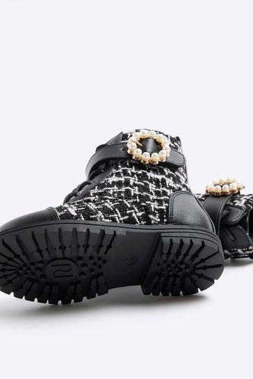Buy River Island Black Girls Boucle Pearl Boots from Next Singapore