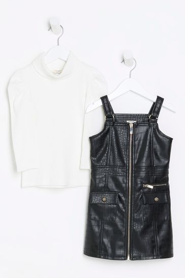 River island black dungaree dress top