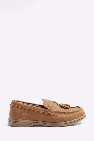 River Island Brown Boys Embossed Tassel Loafers