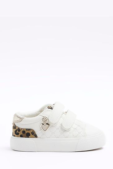 River Island White Girls Leopard Plimsole Trainers