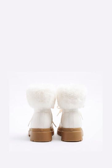 Buy River Island Faux Fur Lace Up Hiker Girls Boots from the Laura