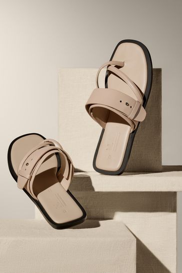 Bone Premium Leather Forever Comfort® Cross Toe Post Sandals