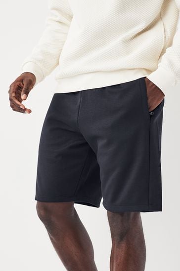 Navy Straight Zip Pocket Jersey Shorts