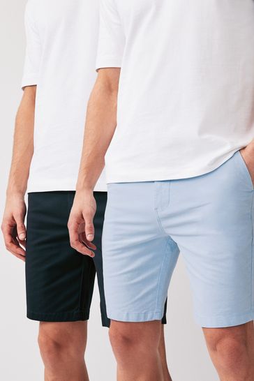 Navy/Light Blue Oxford Slim Fit Stretch Chinos Shorts 2 Pack