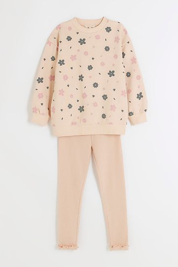 Buy River Island Pink Girls Kind Society Floral Print Sweat Top