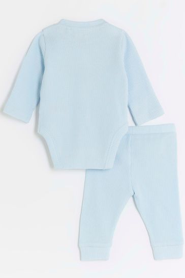 Buy River Island Blue Baby Boys Waffle Bodysuit and Leggings Set