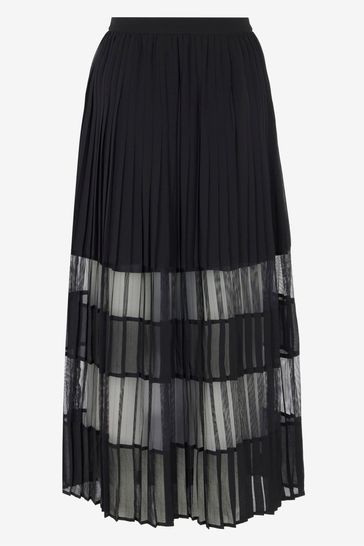 Mint Velvet Black Mesh Insert Midi Skirt