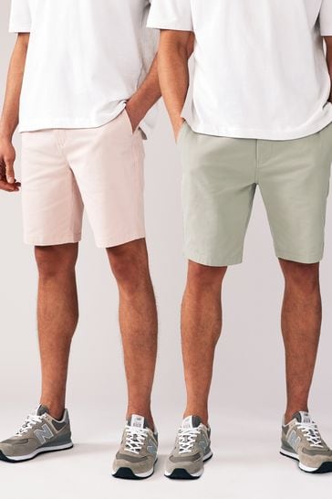 Green/Pink Slim Fit Stretch Chinos Shorts 2 Pack